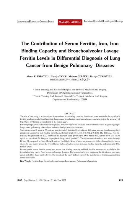 Pdf The Contribution Of Serum Ferritin Iron Iron Binding Capacity