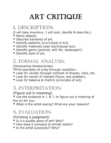 How to write a book critique. art critique worksheet | Art critique, Art worksheets, Art ...