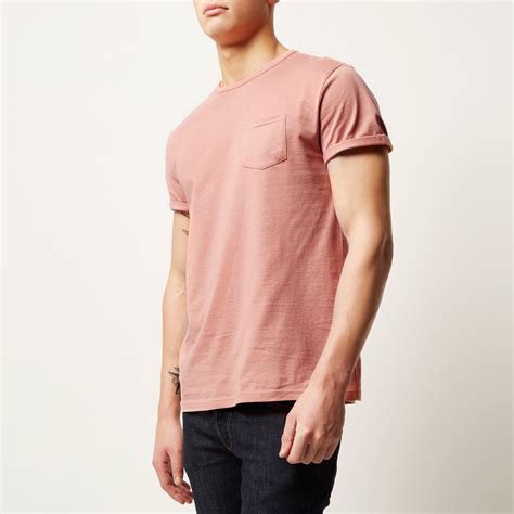 Lyst River Island Salmon Pink Plain Chest Pocket T Shirt In Pink For Men