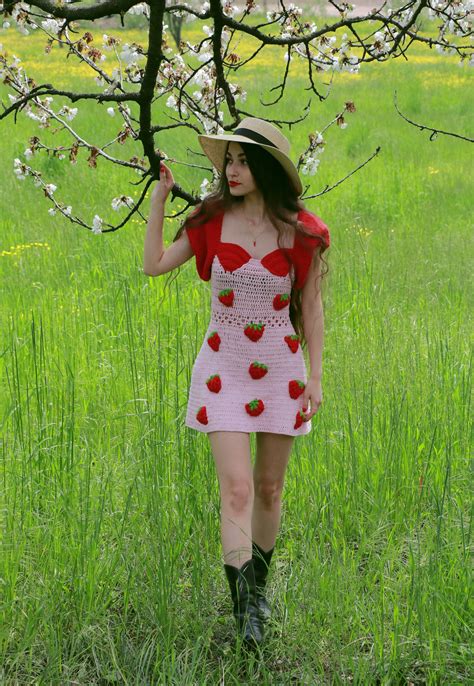 Crochet Strawberry Dress 3d Strawberry Dress Mini Dress Etsy