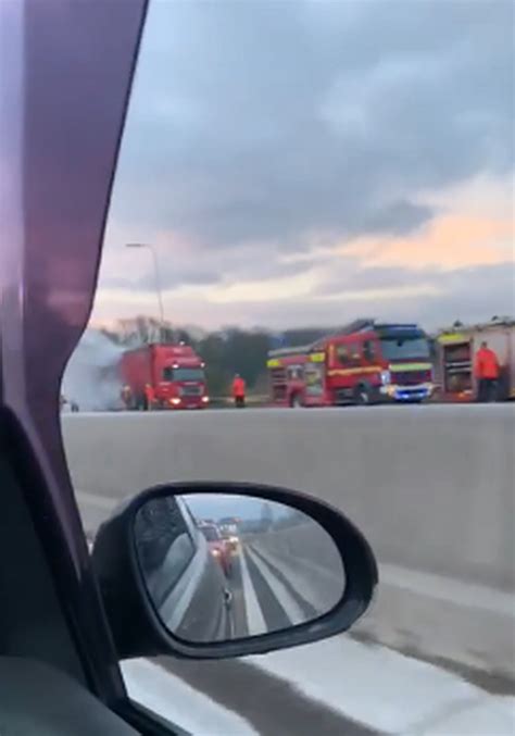 Live Traffic Being Held On The M60 After A Lorry Burst Into Flames