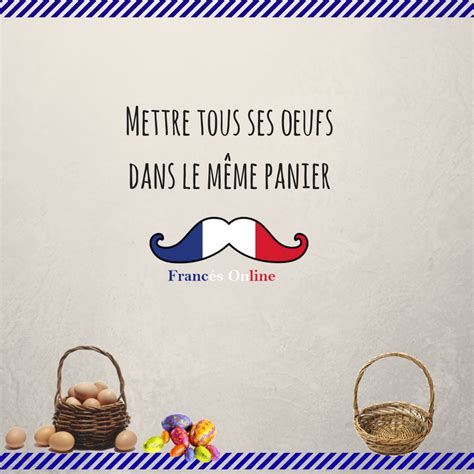 An Image Of A French Flag Background With Eggs In Baskets And The Words