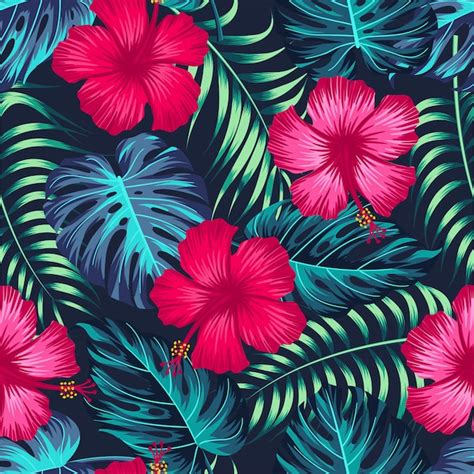 Premium Vector Seamless Floral Pattern With Tropical Leaves Tropical