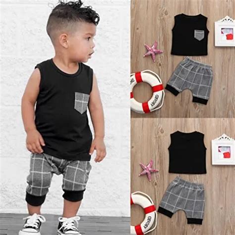 Children Boy Sets New Summer Boys Cotton Sleeveless Vest T Shirt Grid