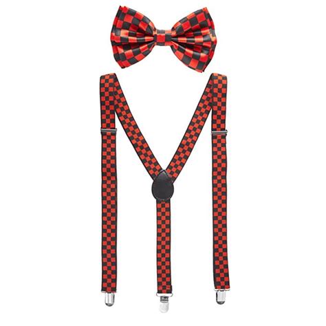 Black And Red Checkered Bowtie And Suspender Set Bow Tie And Suspender