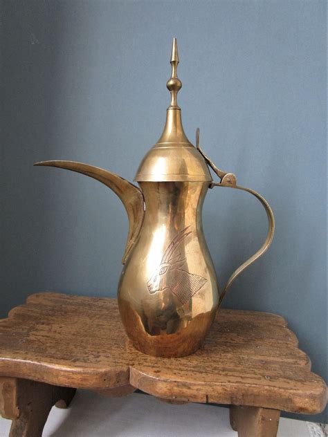 Large Brass Dallah Turkish Coffee Pot Boho Home Decor Metal Vase