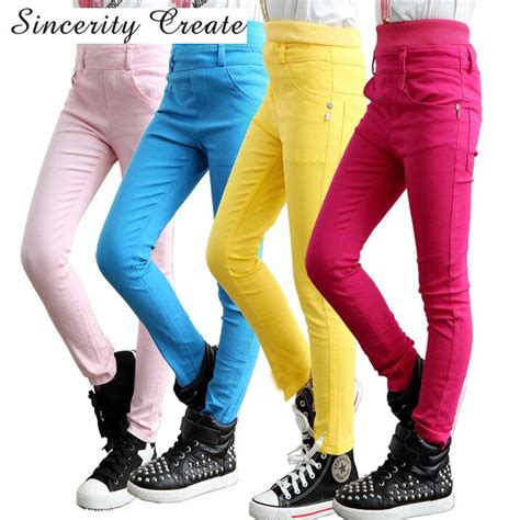 4 13y Spring Teenager Fashion High Waist Candy Color Skinny Children