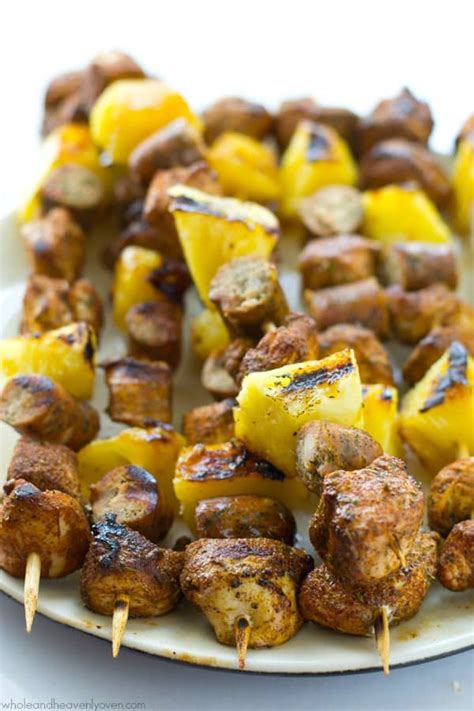 Grilled Jerk Chicken Pineapple Sausage Kabobs