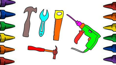 Tools Coloring Easy Carpenter Tools Drawing For Kids And Toddlers How