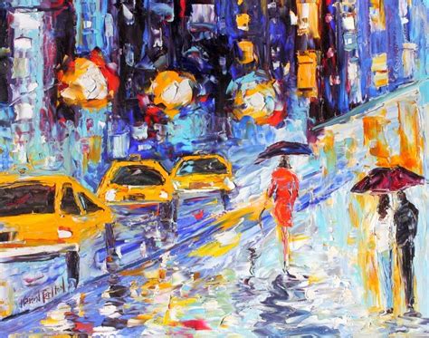 Karen Tarlton Original Oil Painting Rainy Romance City Scenes By Karen