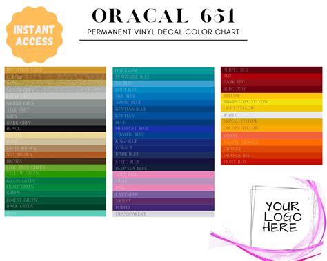 Oracal 651 Color Chart Permanent Vinyl Decal Color Chart Etsy Uk