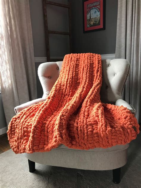Orange Blanket Chunky Knit Blanket Soft Orange Throw Etsy