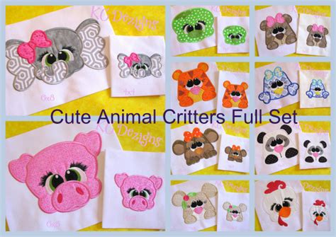 Cute Animal Critters Full Set Machine Applique Embroidery Design Kc