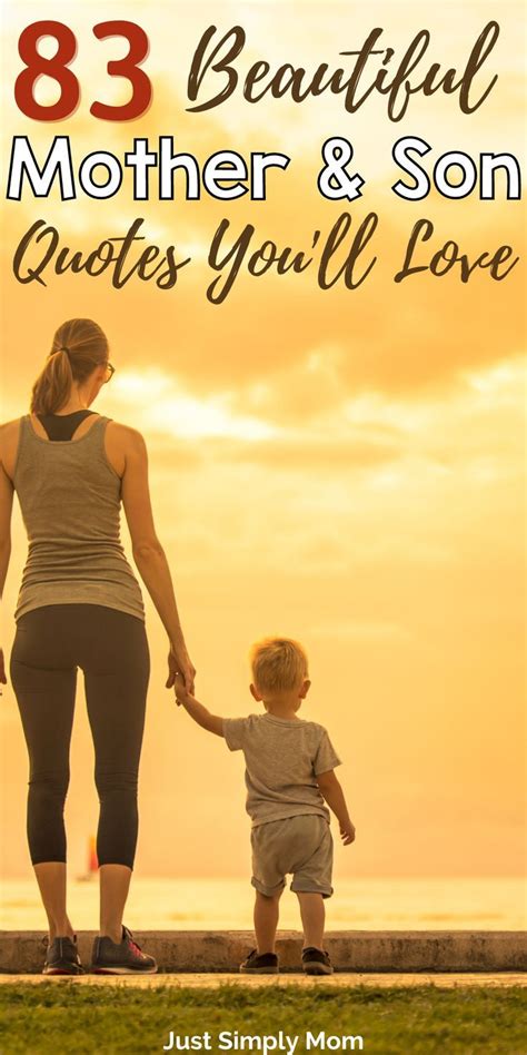 a mother and son holding hands with the words 85 beautiful mother and son quotes you ll love just