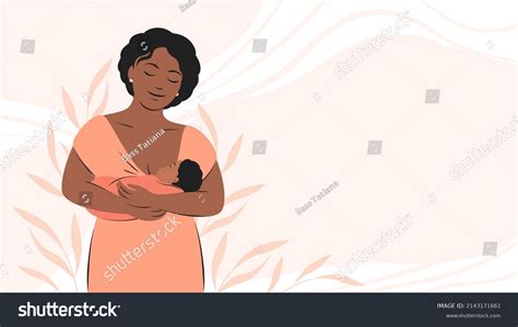 Breastfeeding African American Woman Breastfeeds Baby Stock Vector