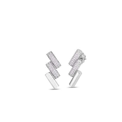 18k White Gold Domino Double Diamond Accent Earrings Roberto Coin