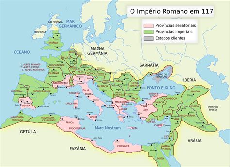 ROMA (províncias do Império Romano em 117 d.C. Em rosa, as províncias ...