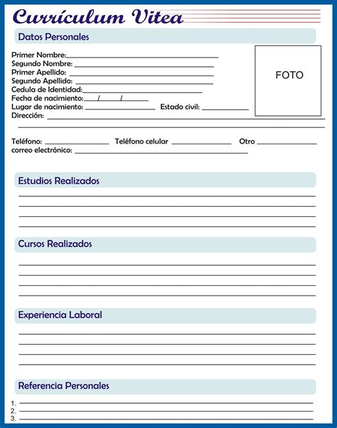 Curriculum Vitae Formato Word Para Llenar Descargar Gratis Financial