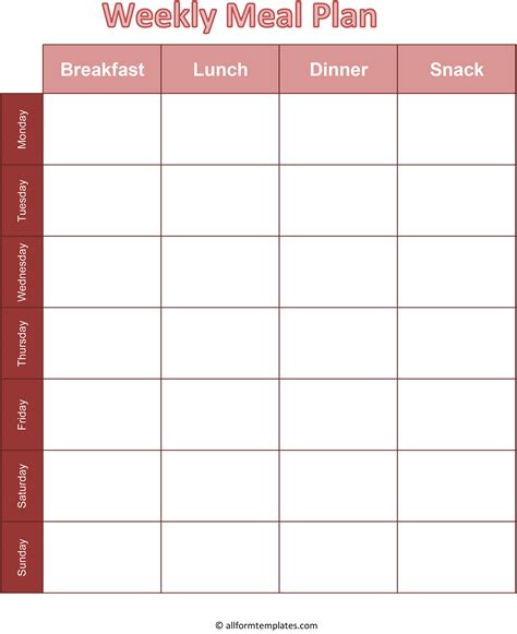 Printable Monthly Meal Planner Template Printable Templates