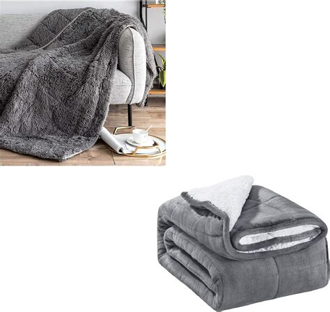 Sivio Luxury Shaggy Longfur Weighted Blanket 15lbs 48x72 Grey And Sherpa Fleece