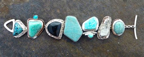 B S Bracelet Silver W Dalmation Jasper Turquoise Amazonite