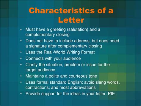 PPT - Characteristics of a Letter PowerPoint Presentation ...