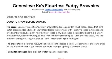 genevieve ko s flourless fudgy brownies from the xoxodorie newsletter by dorie greenspan fudgy