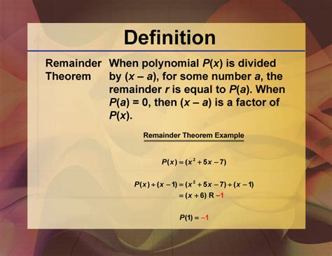 Definition Polynomial Concepts Remainder Theorem Media4math