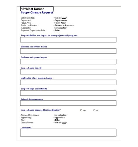 change request form template change request form excel