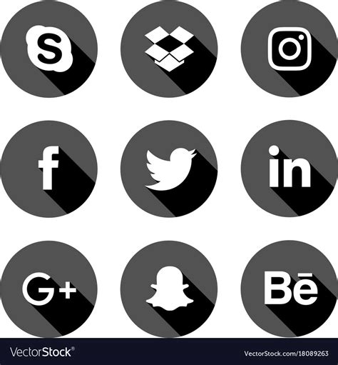 Social Media Icon Set Monochrome Royalty Free Vector Image