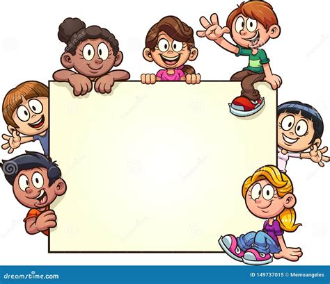 Cartoon Kids With Big Blank Banner Stock Vector Illustration Of