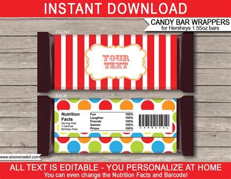 carnival hershey candy bar wrappers personalized candy bars
