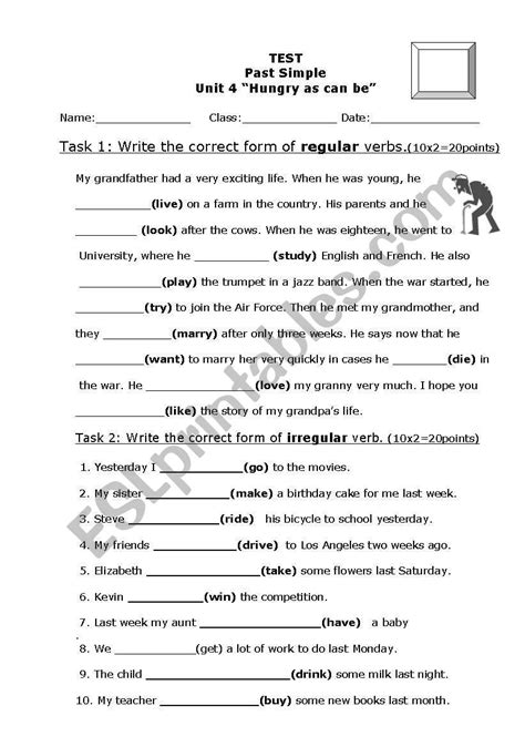 simple test regularirregular verbs esl worksheet db