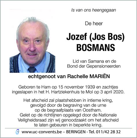 Jozef Bosmans † 03042020 Inmemoriam