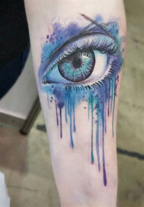 Watercolor Deep Blue Eye Tattoo On Arm Blurmark