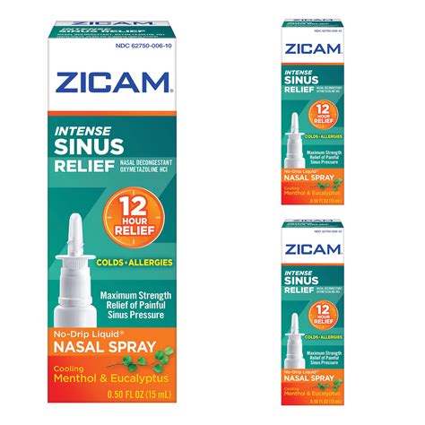 Zicam Intense Sinus Nasal Spray Relief Menthol And Eucalyptus 05 Oz 3 Pack