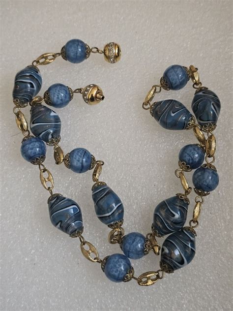 Vintage Swirl Murano Blue Swirl Glass Necklace Es Gem