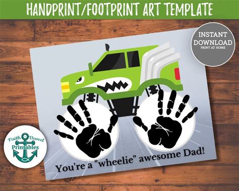 Monster Truck Handprint Art Wheelie Awesome Dad Fathers Day Etsy