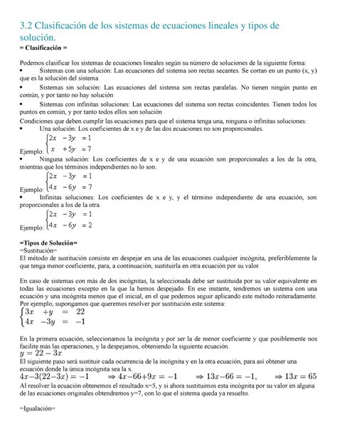 Clasificacion De Sistemas De Ecuaciones 3 Clasificación De Los Sistemas De Ecuaciones Lineales