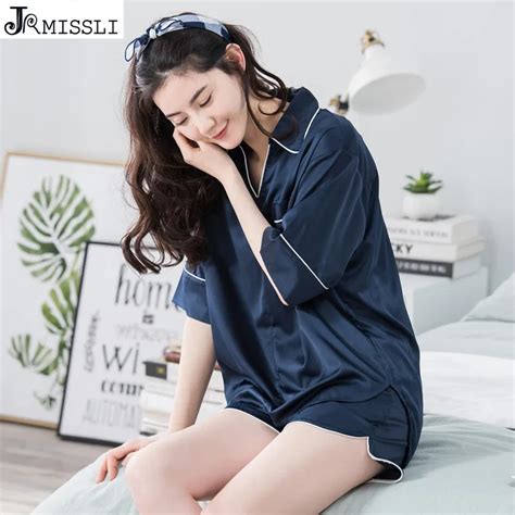 Jrmissli Sleepwear Women Satin Sleep Lounge Pajama Set Summer Elegant