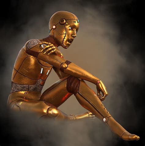 Golden Cyborg Science Fiction Character 2 Digital Art By Barroa