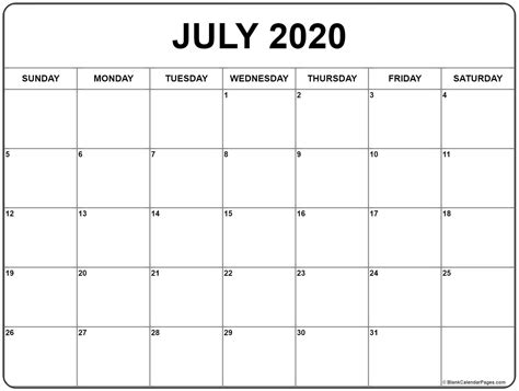 Monthly Calendar June July 2020 Calendar Template Printable