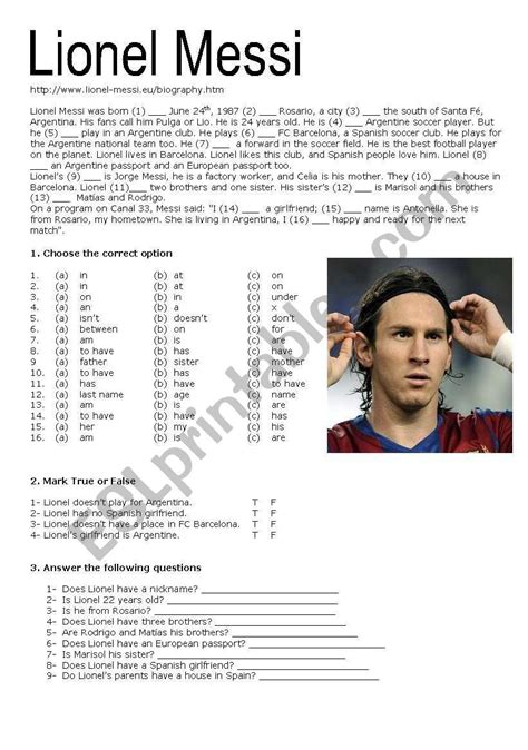 Lionel Messi Esl Worksheet By Cris M Messi Lionel Messi Lionel