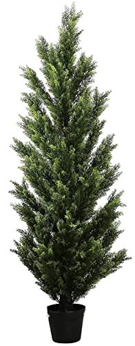 Two 5 Foot Outdoor Artificial Cedar Topiary Trees Potted Plants Two