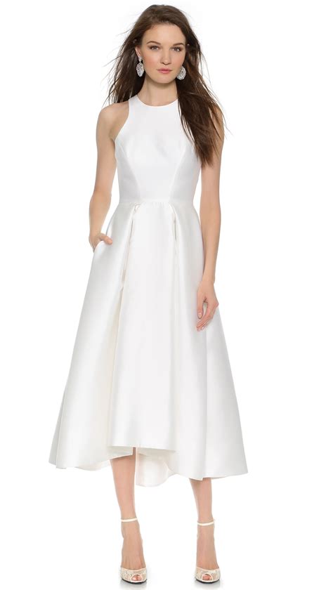 Monique Lhuillier Zelda Tea Length Dress In White Silk White Lyst