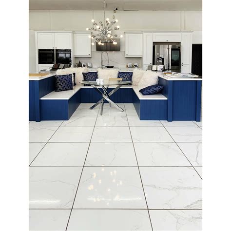 Carrara White Gloss Marble Effect Porcelain Floor Tile - Tiles from