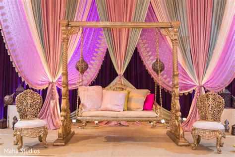 Incredible Golden And Pink Sangeet Stage Decoration Photo 216323