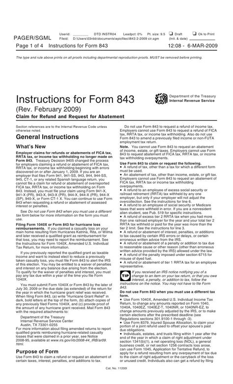 Instructions For Form 843 Claim For Refund And Request For Abatement