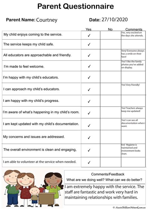 Parent Questionnaire Template Aussie Childcare Network