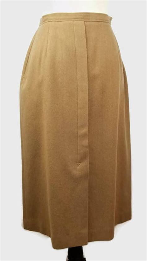 vintage wool mid calf skirt in brown modern sz s vintage sz 10 etsy